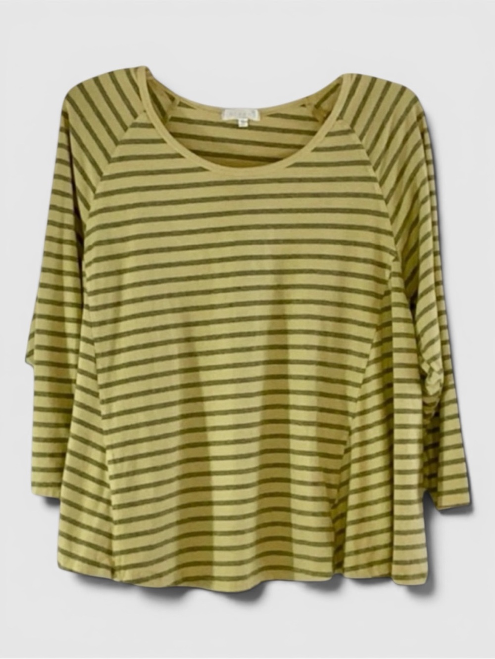 804 10/$50🏄🏻‍♀️ Kleen Yellow Striped Long Sleeve Scoop Neck Cotton Top
